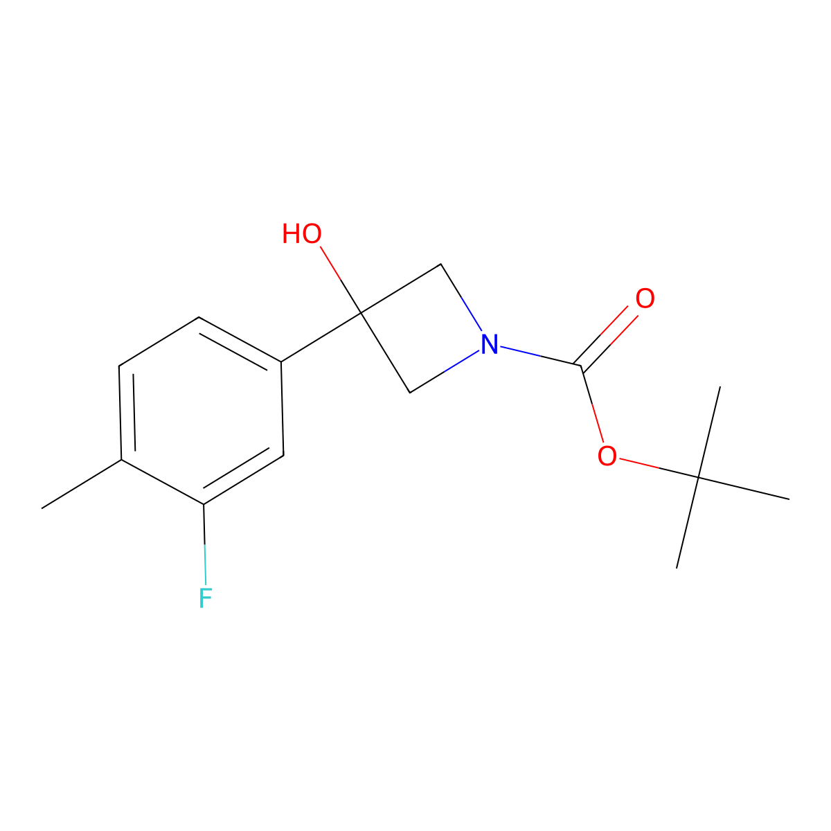 1,1-Dimethylethyl 3-(3-fluoro-4-methylphenyl)-3-hydroxy-1-azetidinecarboxylate molecular structure, CAS 1696703-74-8