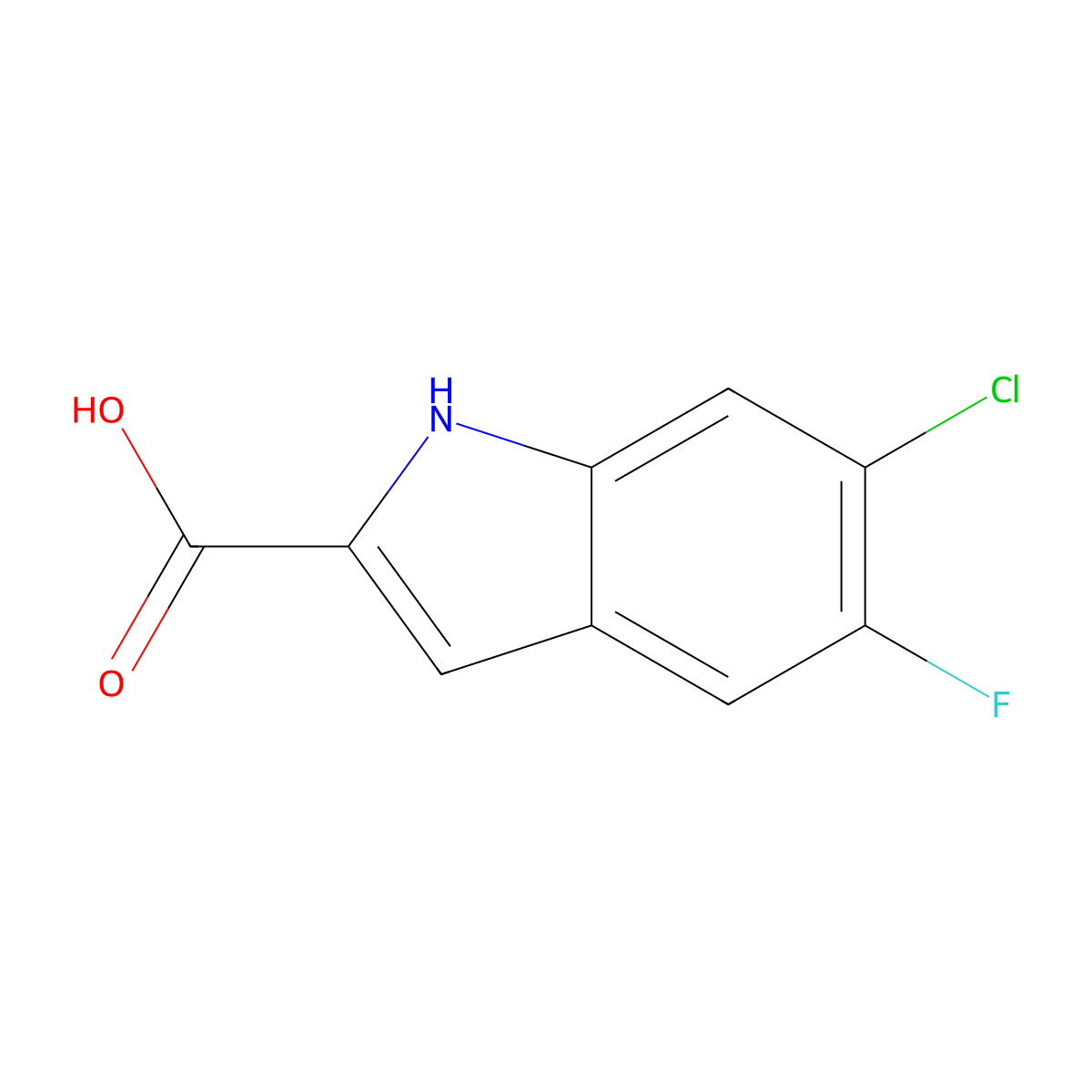 6-chloro-5-fluoro-1H-indole-2-carboxylic acid molecular structure, CAS 169674-09-3