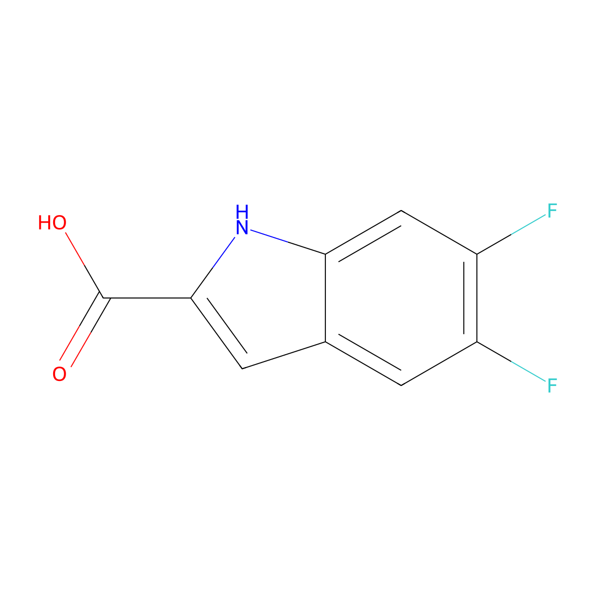 5,6-difluoro-1H-indole-2-carboxylic acid molecular structure, CAS 169674-35-5