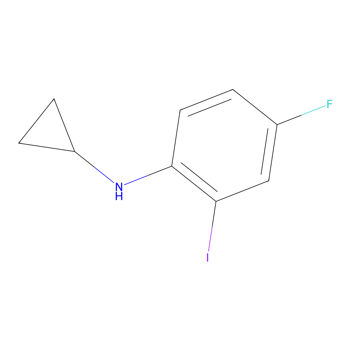 N-cyclopropyl-4-fluoro-2-iodoaniline molecular structure, CAS 1696746-74-3
