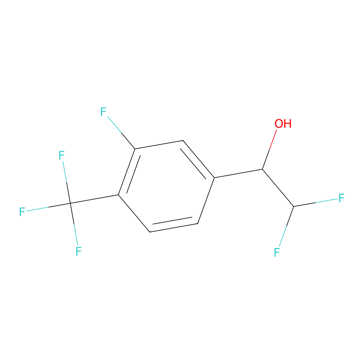 2,2-Difluoro-1-[3-fluoro-4-(trifluoromethyl)phenyl]ethan-1-ol molecular structure, CAS 1696748-44-3