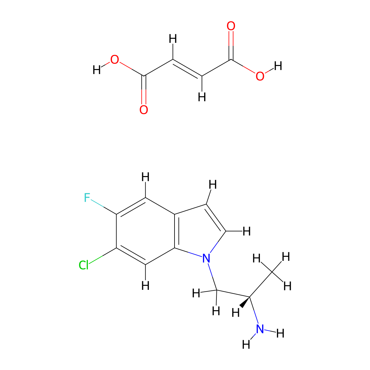 1H-Indole-1-ethanamine, 6-chloro-5-fluoro-alpha-methyl-, (alphaS)-, (2E)-2-butenedioate (1:1) molecular structure, CAS 169675-09-6