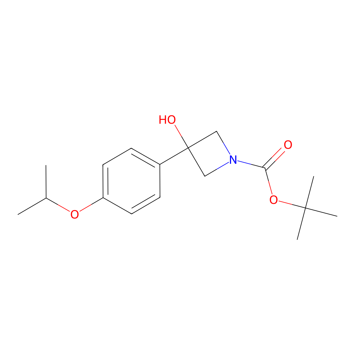 1,1-Dimethylethyl 3-hydroxy-3-[4-(1-methylethoxy)phenyl]-1-azetidinecarboxylate molecular structure, CAS 1696814-97-7