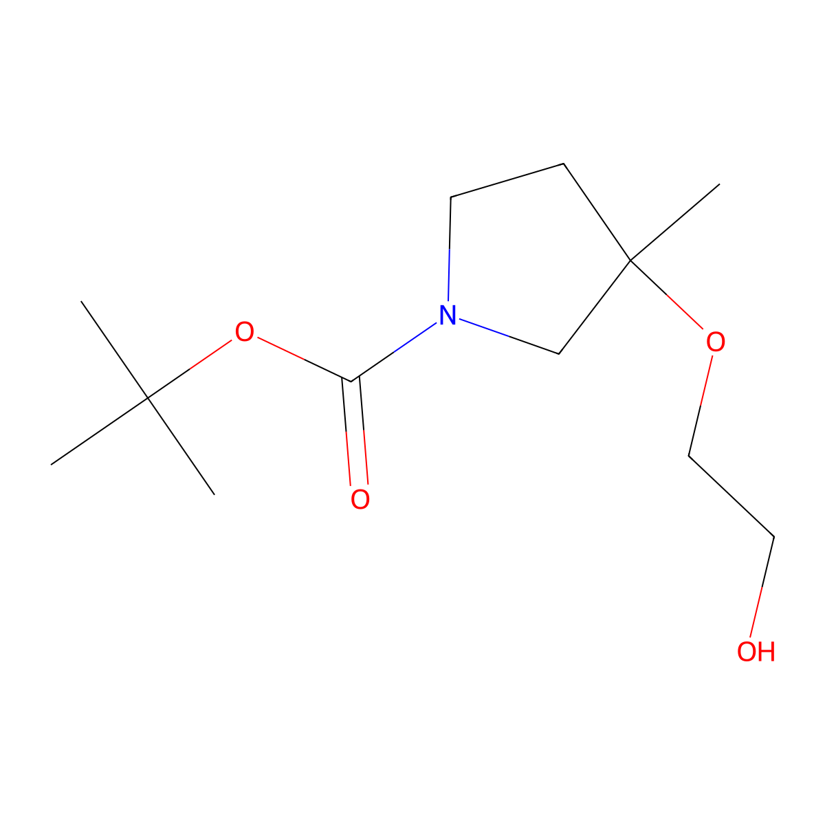 Tert-butyl 3-(2-hydroxyethoxy)-3-methylpyrrolidine-1-carboxylate molecular structure, CAS 1696826-33-1