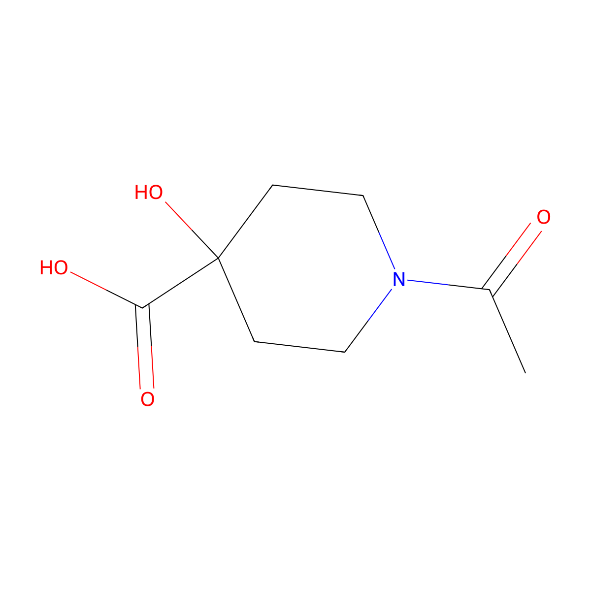 1-Acetyl-4-hydroxypiperidine-4-carboxylic acid molecular structure, CAS 1696906-11-2