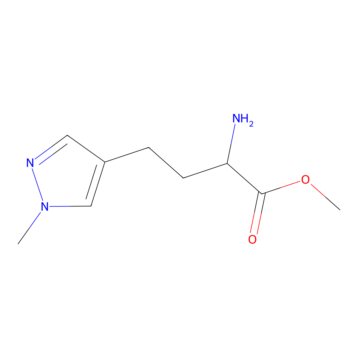 methyl 2-amino-4-(1-methyl-1H-pyrazol-4-yl)butanoate molecular structure, CAS 1696922-44-7