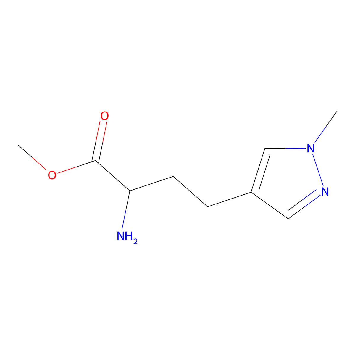 methyl 2-amino-4-(1-methyl-1H-pyrazol-4-yl)butanoate molecular structure, CAS 1696922-44-7