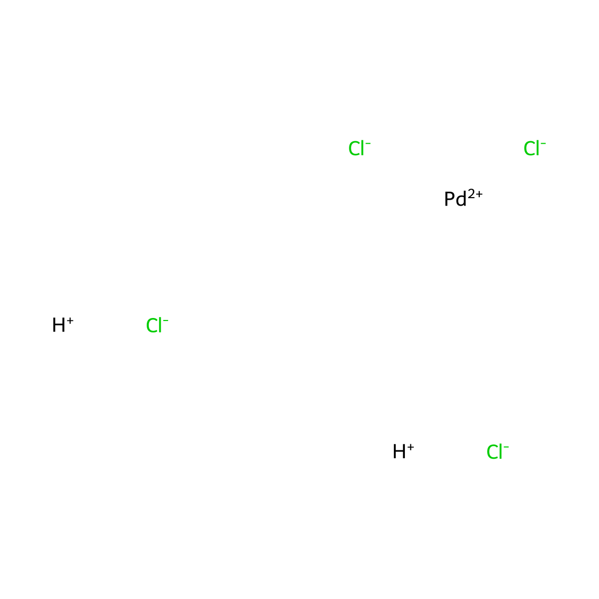 Dihydrogen tetrachloropalladate(2-) molecular structure, CAS 16970-55-1