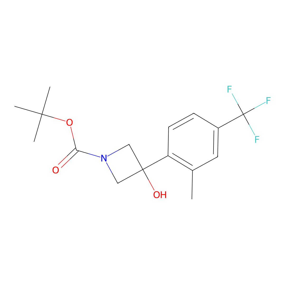 tert-Butyl 3-hydroxy-3-(2-methyl-4-(trifluoromethyl)phenyl)azetidine-1-carboxylate molecular structure, CAS 1697015-20-5