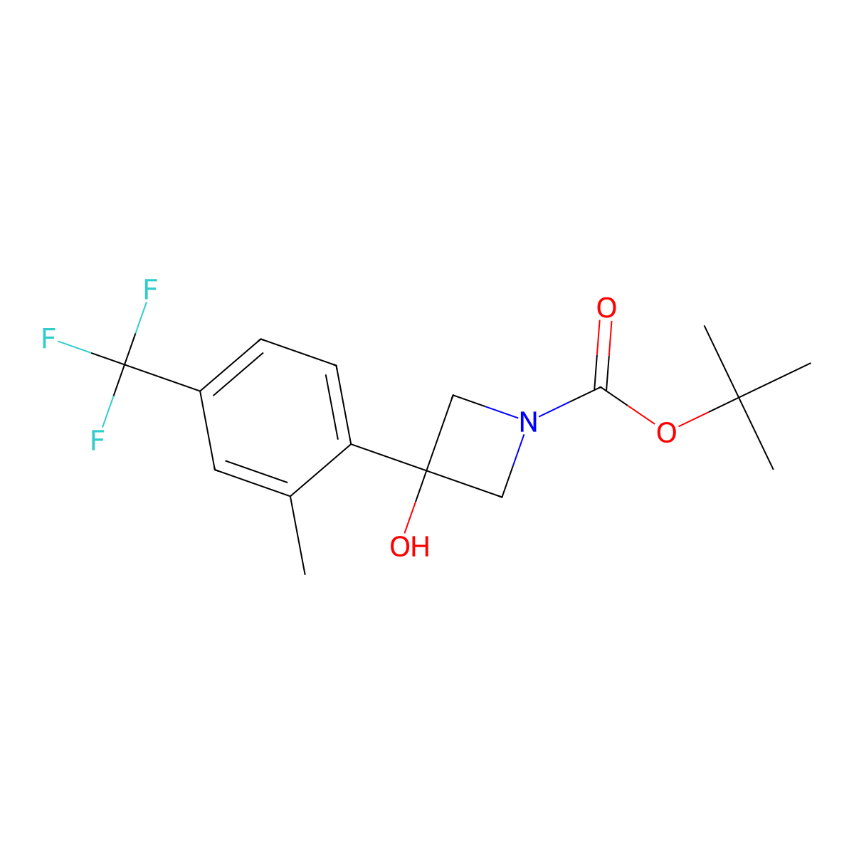 tert-Butyl 3-hydroxy-3-(2-methyl-4-(trifluoromethyl)phenyl)azetidine-1-carboxylate molecular structure, CAS 1697015-20-5