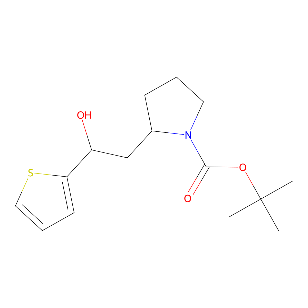 Tert-butyl 2-[2-hydroxy-2-(thiophen-2-yl)ethyl]pyrrolidine-1-carboxylate molecular structure, CAS 1697052-22-4