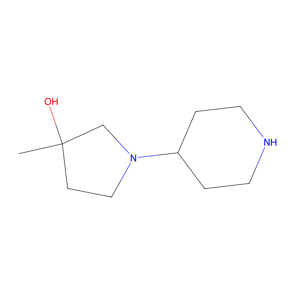 3-Methyl-1-(piperidin-4-yl)pyrrolidin-3-ol molecular structure, CAS 1697112-38-1