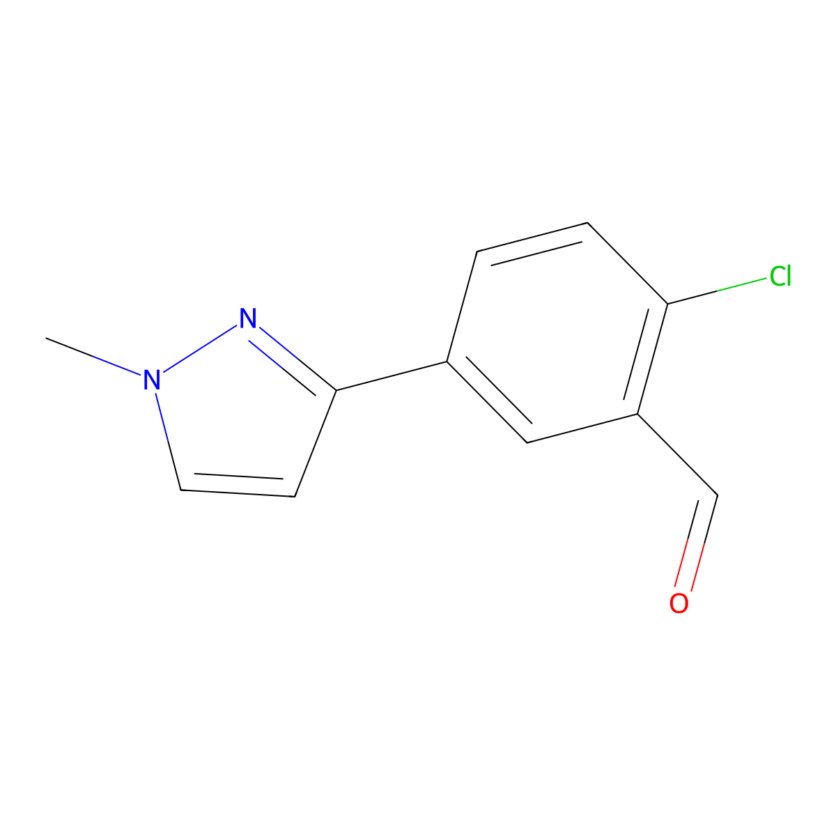 2-chloro-5-(1-methyl-1H-pyrazol-3-yl)benzaldehyde molecular structure, CAS 1697151-11-3