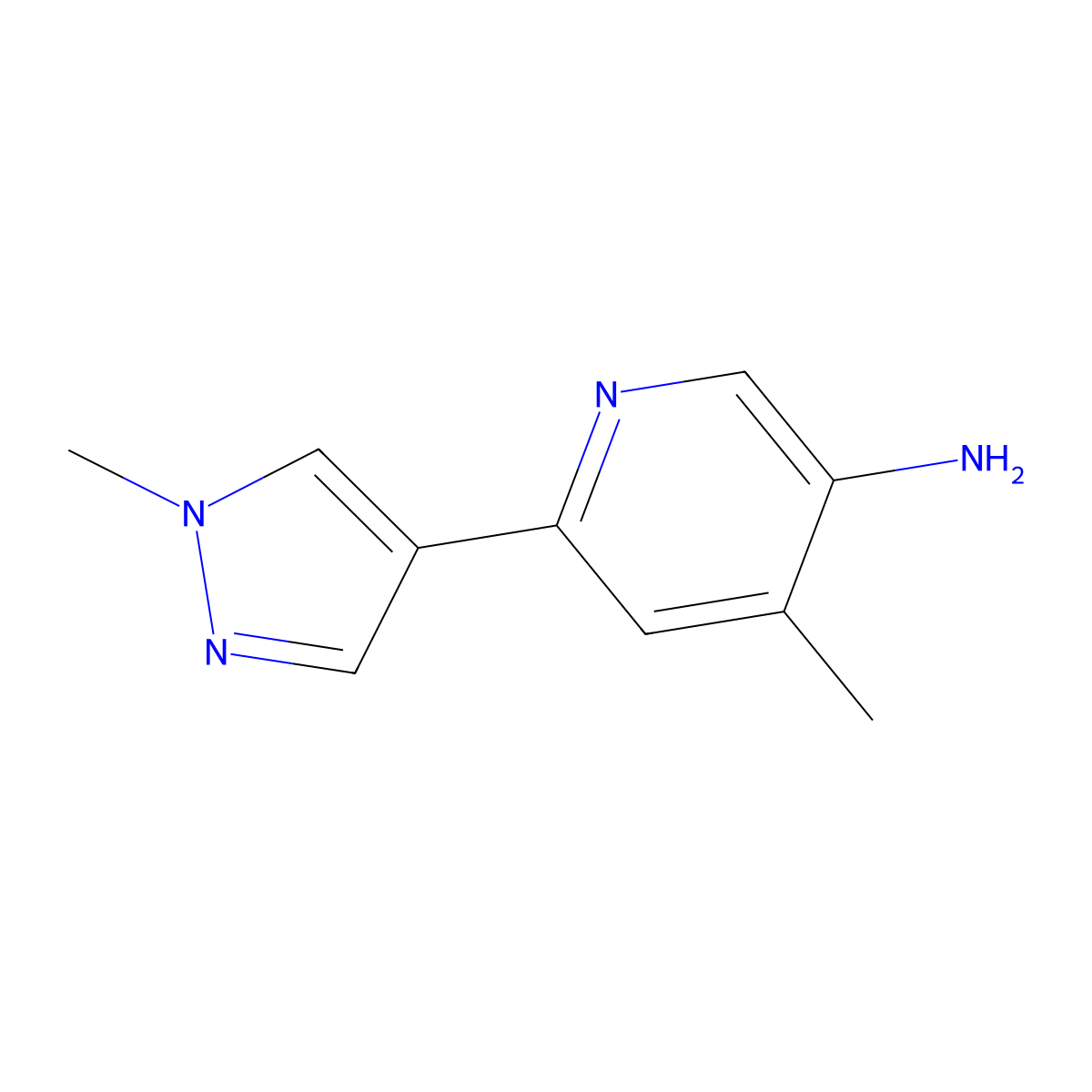 4-Methyl-6-(1-methyl-1H-pyrazol-4-yl)-3-pyridinamine molecular structure, CAS 1697196-32-9
