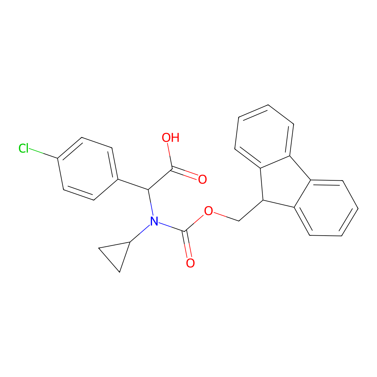 2-(4-chlorophenyl)-2-[cyclopropyl({[(9H-fluoren-9-yl)methoxy]carbonyl})amino]acetic acid molecular structure, CAS 1697292-04-8