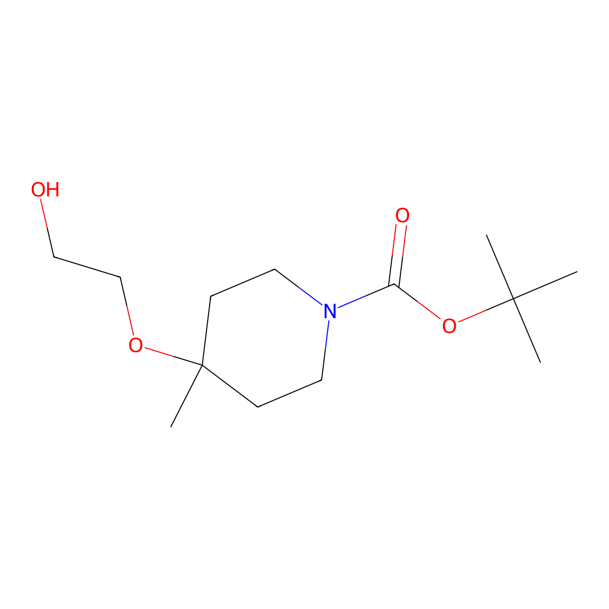 Tert-butyl 4-(2-hydroxyethoxy)-4-methylpiperidine-1-carboxylate molecular structure, CAS 1697334-33-0
