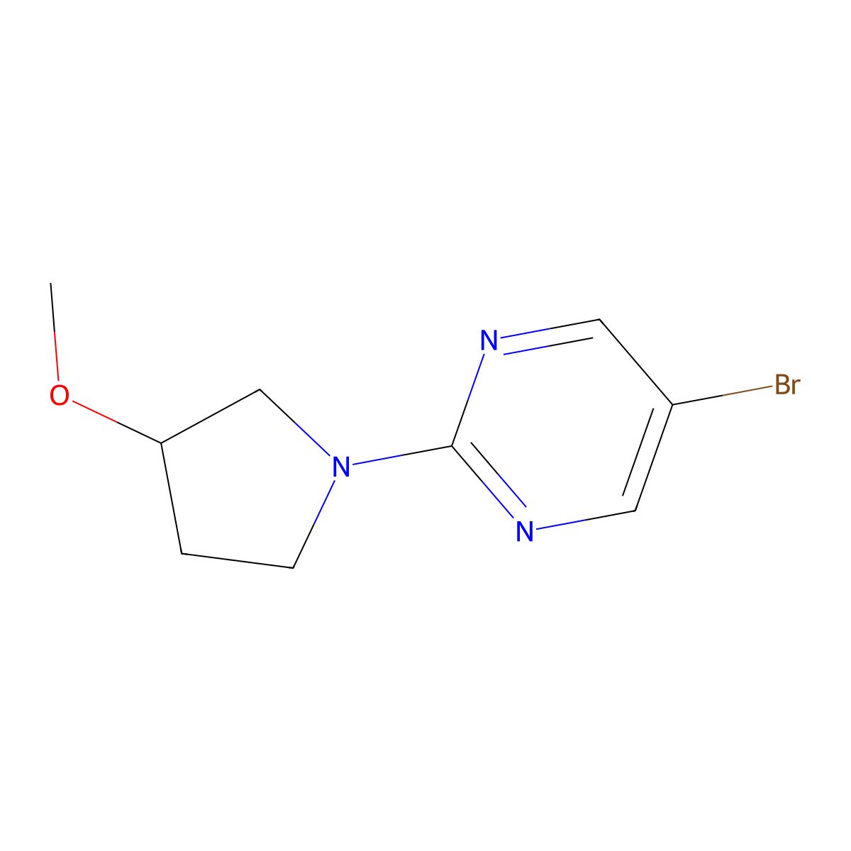 5-Bromo-2-(3-methoxypyrrolidin-1-yl)pyrimidine molecular structure, CAS 1697367-31-9