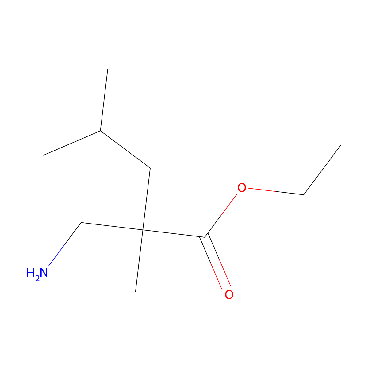 Ethyl 2-(aminomethyl)-2,4-dimethylpentanoate molecular structure, CAS 1697402-47-3