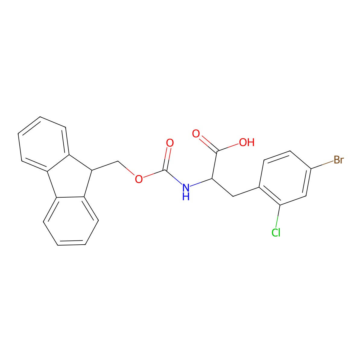 3-(4-bromo-2-chlorophenyl)-2-({[(9H-fluoren-9-yl)methoxy]carbonyl}amino)propanoic acid molecular structure, CAS 1697472-19-7