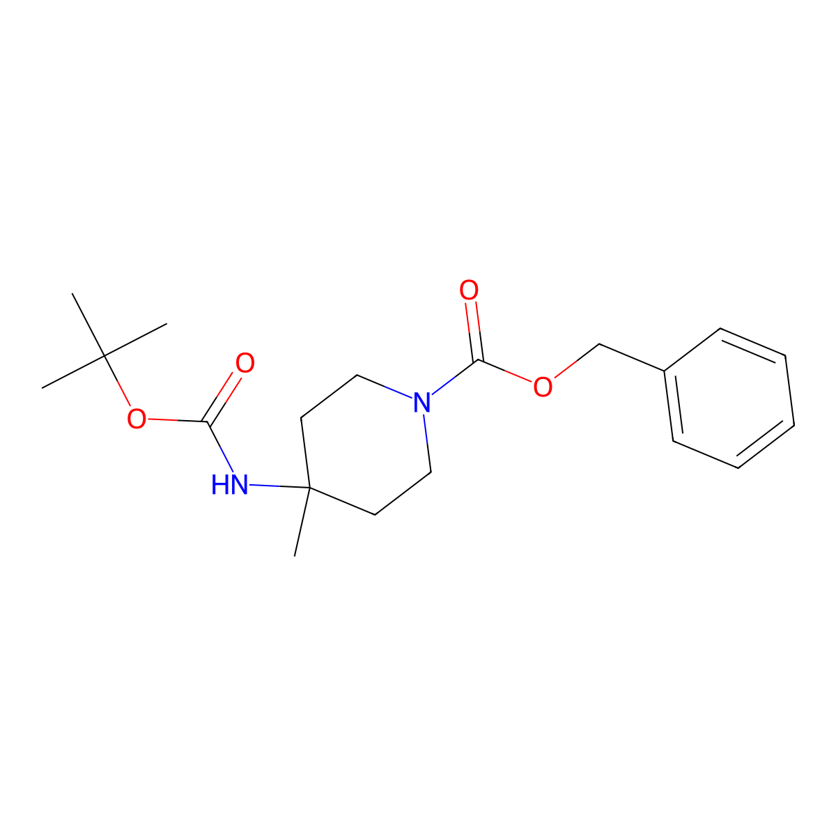 Benzyl 4-((tert-butoxycarbonyl)amino)-4-methylpiperidine-1-carboxylate molecular structure, CAS 169750-60-1