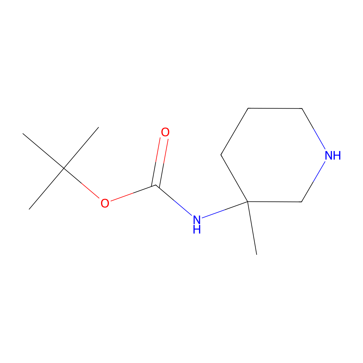 Tert-butyl (3-methylpiperidin-3-yl)carbamate molecular structure, CAS 169750-96-3