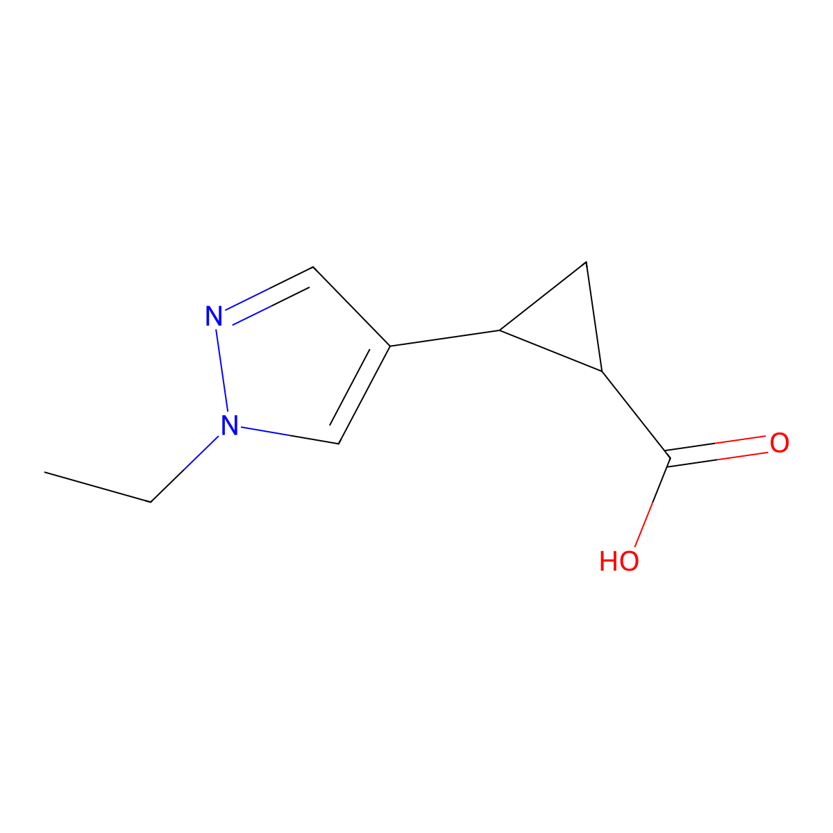 2-(1-ethyl-1H-pyrazol-4-yl)cyclopropane-1-carboxylic acid molecular structure, CAS 1697508-22-7