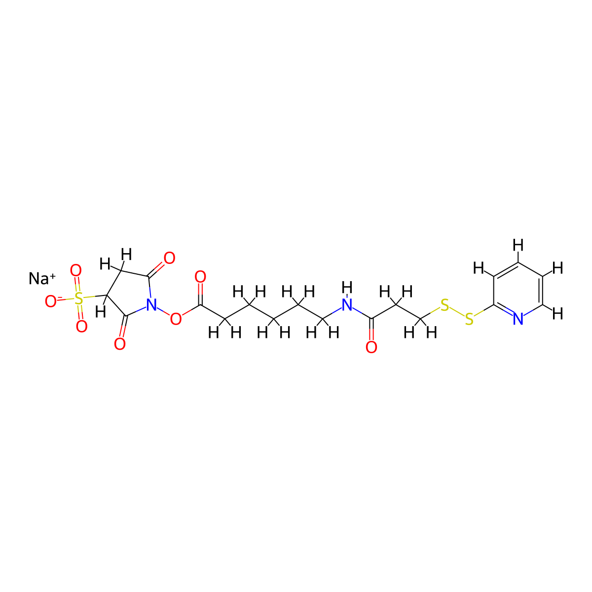 2,5-Dioxo-3-sulfo-1-pyrrolidinyl 6-((1-oxo-3-(2-pyridinyldithio)propyl)amino)hexanoate sodium salt (1:1) molecular structure, CAS 169751-10-4