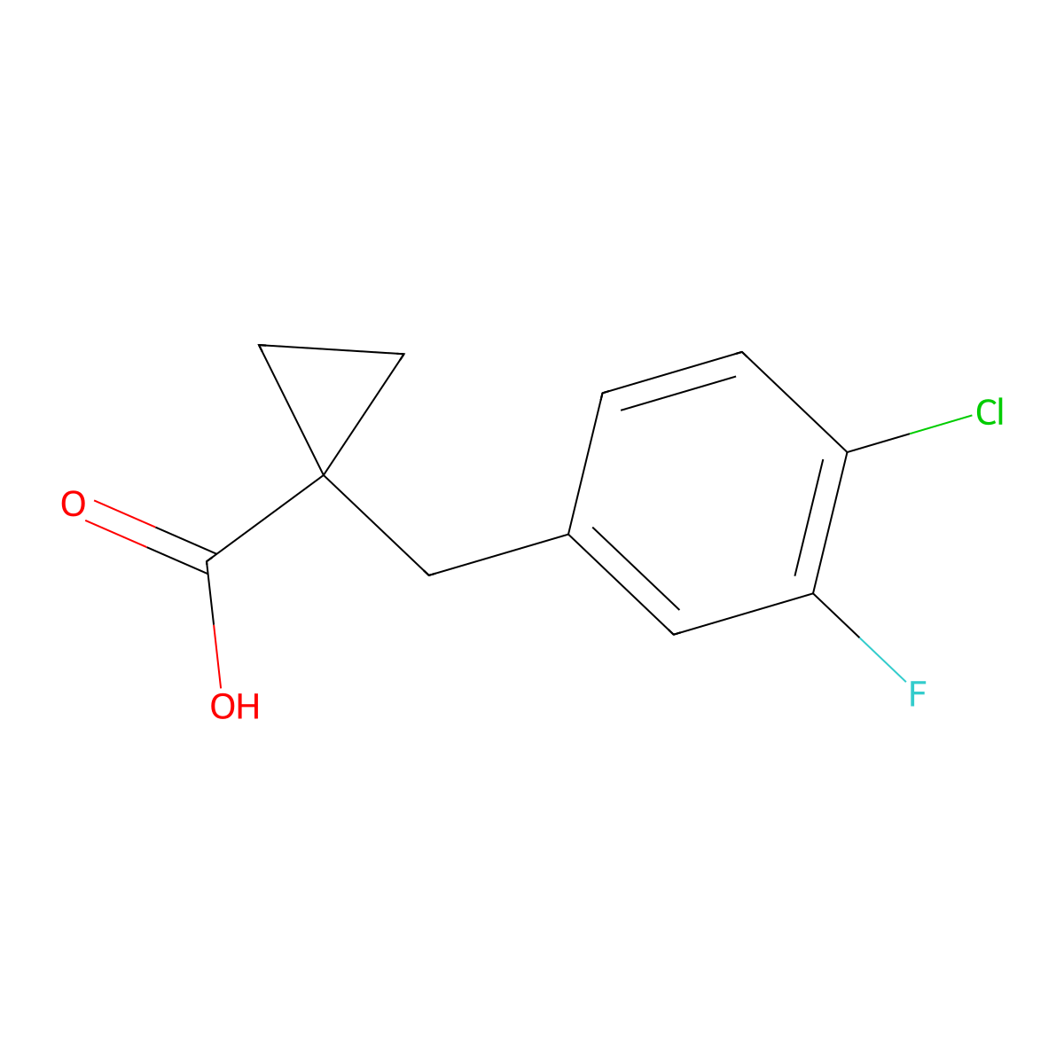 1-[(4-Chloro-3-fluorophenyl)methyl]cyclopropane-1-carboxylic acid molecular structure, CAS 1697535-42-4