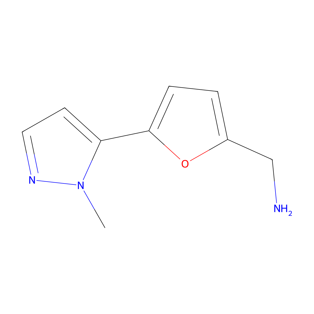 [5-(1-methyl-1H-pyrazol-5-yl)furan-2-yl]methanamine molecular structure, CAS 1697650-00-2