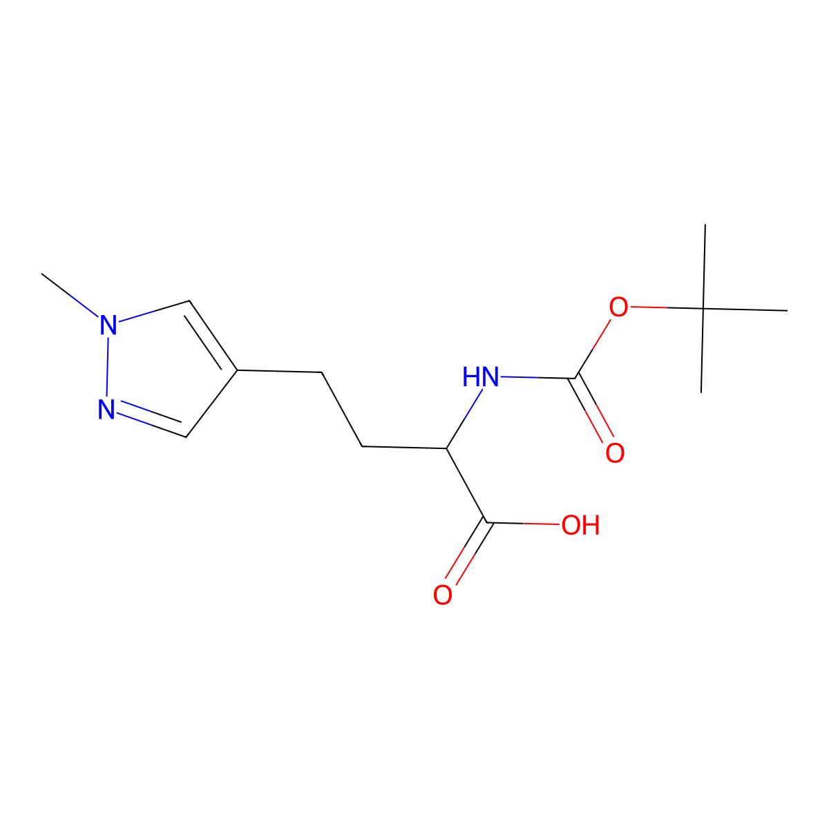 2-{[(tert-butoxy)carbonyl]amino}-4-(1-methyl-1H-pyrazol-4-yl)butanoic acid molecular structure, CAS 1697899-98-1