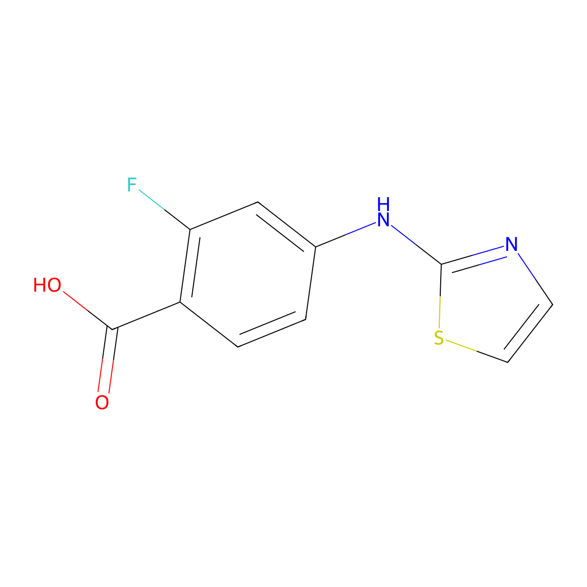 2-Fluoro-4-((1,3-thiazol-2-yl)amino)benzoic acid molecular structure, CAS 1697939-35-7
