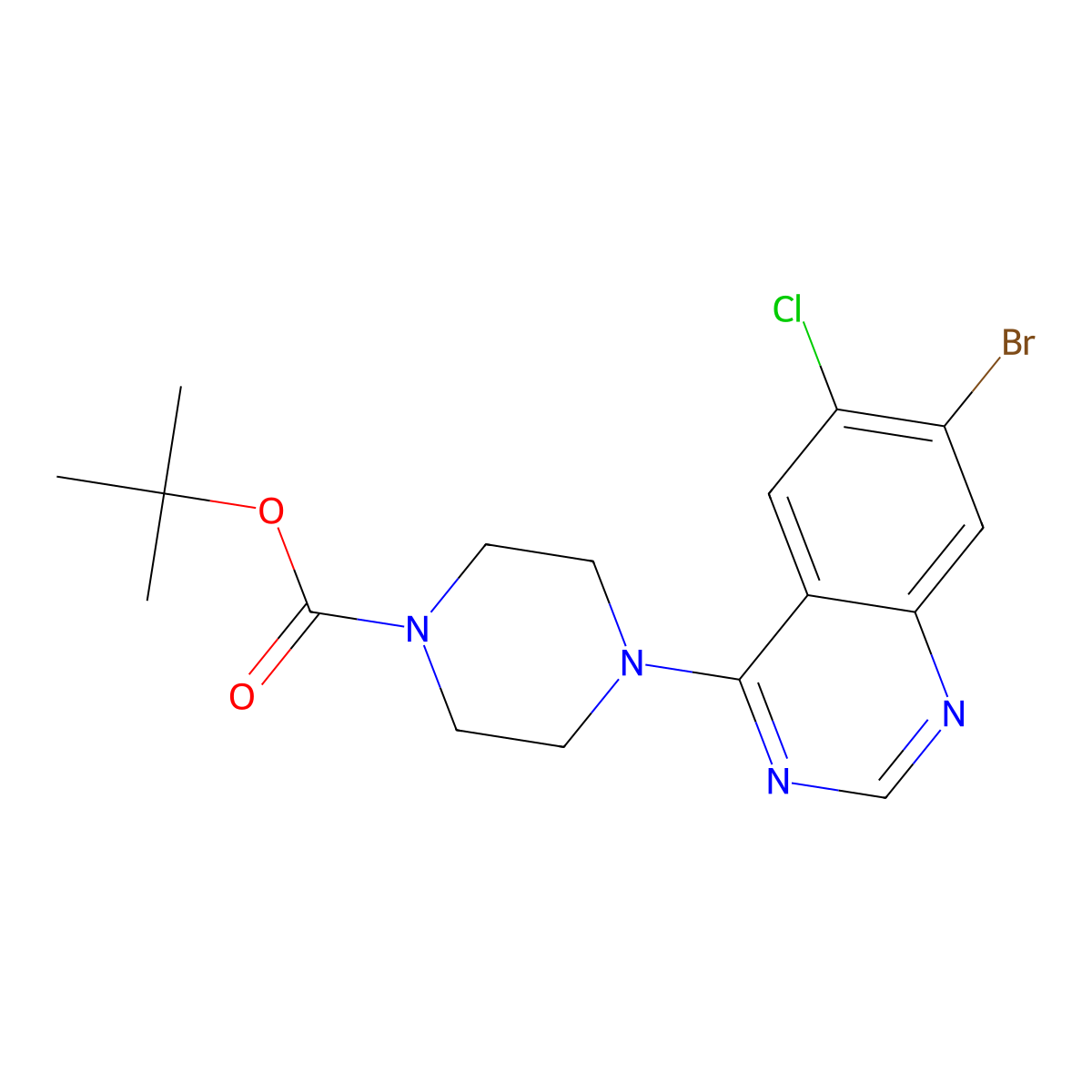 Tert-butyl 4-(7-bromo-6-chloroquinazolin-4-yl)piperazine-1-carboxylate molecular structure, CAS 1698027-00-7