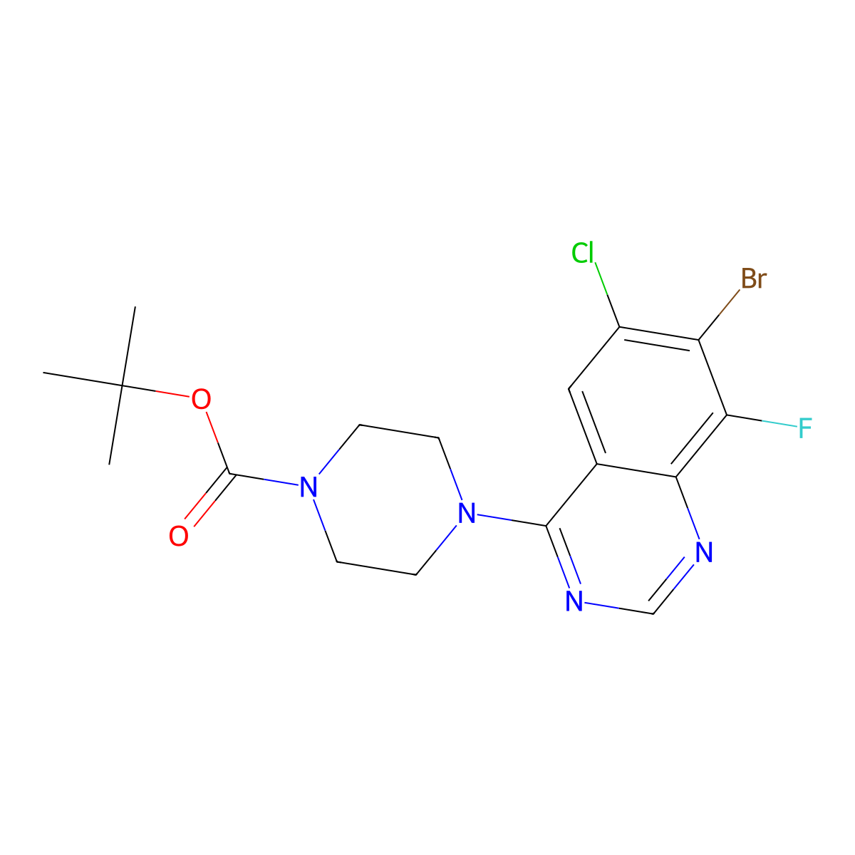 tert-Butyl 4-(7-bromo-6-chloro-8-fluoroquinazolin-4-yl)piperazine-1-carboxylate molecular structure, CAS 1698027-20-1