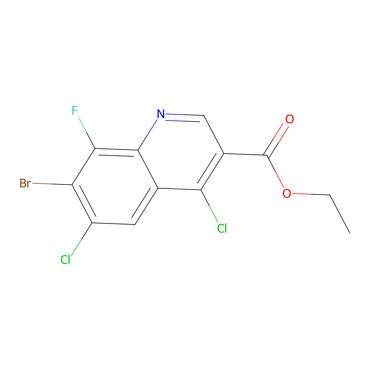 Ethyl 7-bromo-4,6-dichloro-8-fluoroquinoline-3-carboxylate molecular structure, CAS 1698027-26-7