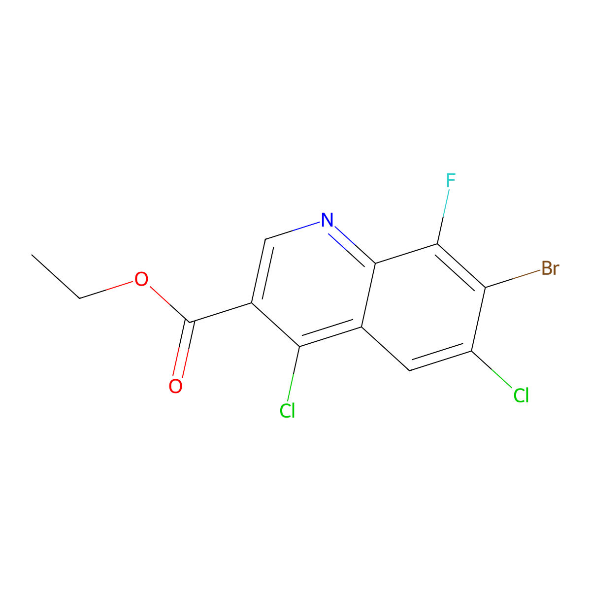 Ethyl 7-bromo-4,6-dichloro-8-fluoroquinoline-3-carboxylate molecular structure, CAS 1698027-26-7