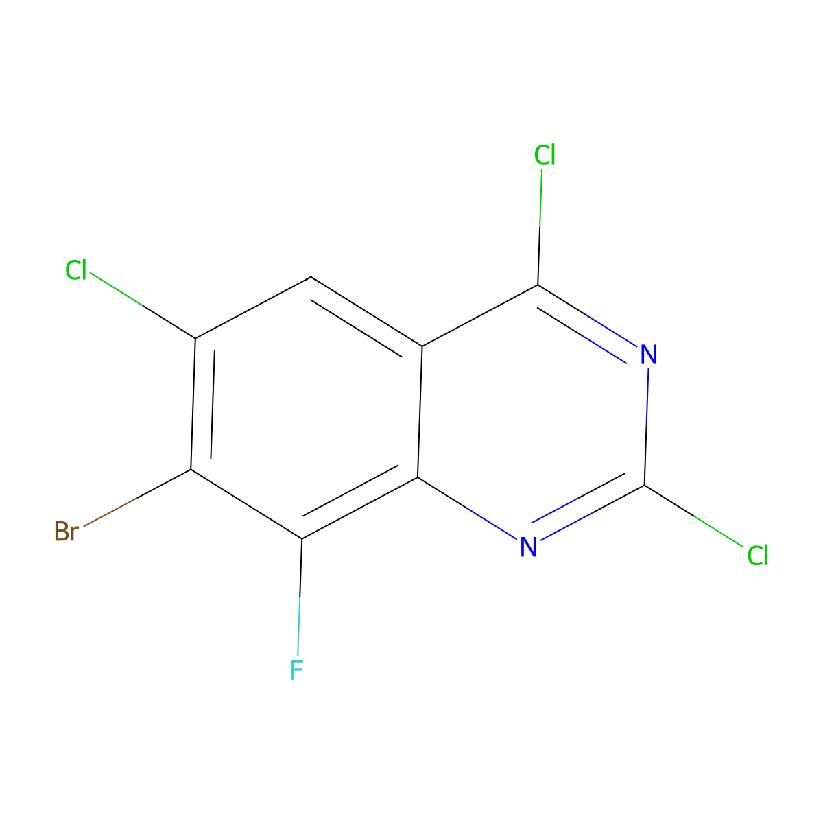 7-Bromo-2,4,6-trichloro-8-fluoroquinazoline molecular structure, CAS 1698028-11-3