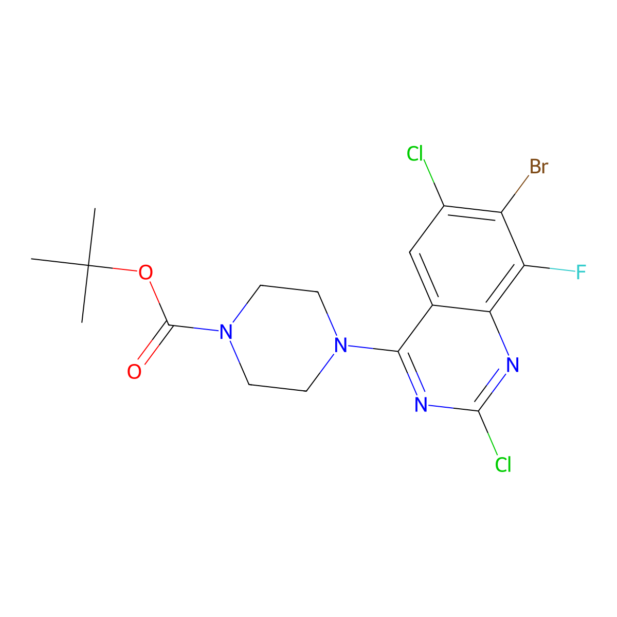 1-Piperazinecarboxylic acid, 4-(7-bromo-2,6-dichloro-8-fluoro-4-quinazolinyl)-, 1,1-dimethylethyl ester molecular structure, CAS 1698028-12-4