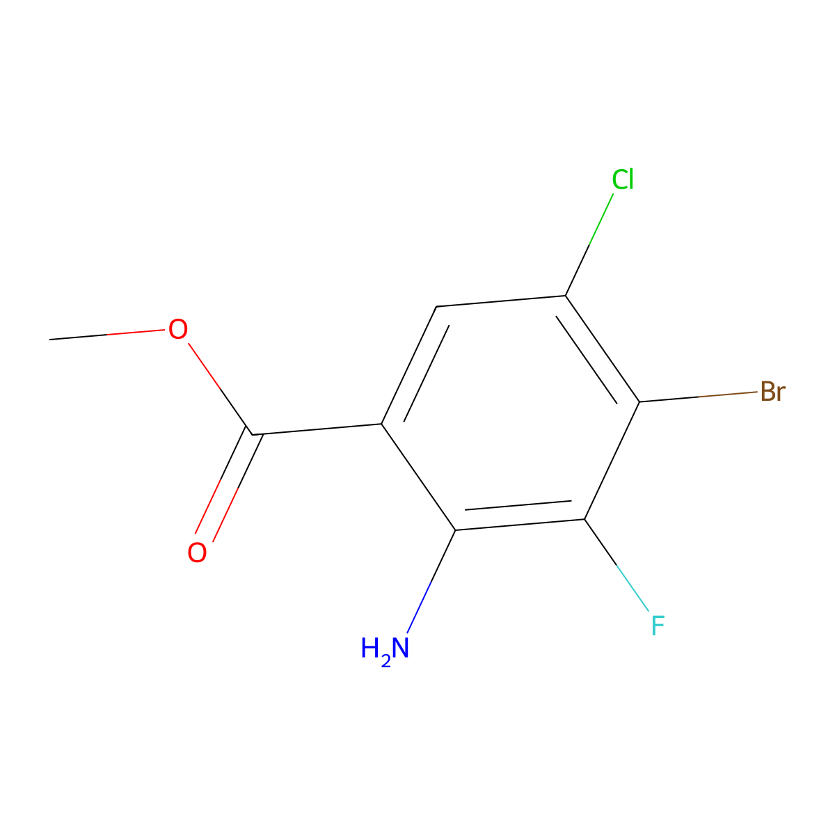 Methyl 2-amino-4-bromo-5-chloro-3-fluorobenzoate molecular structure, CAS 1698028-15-7