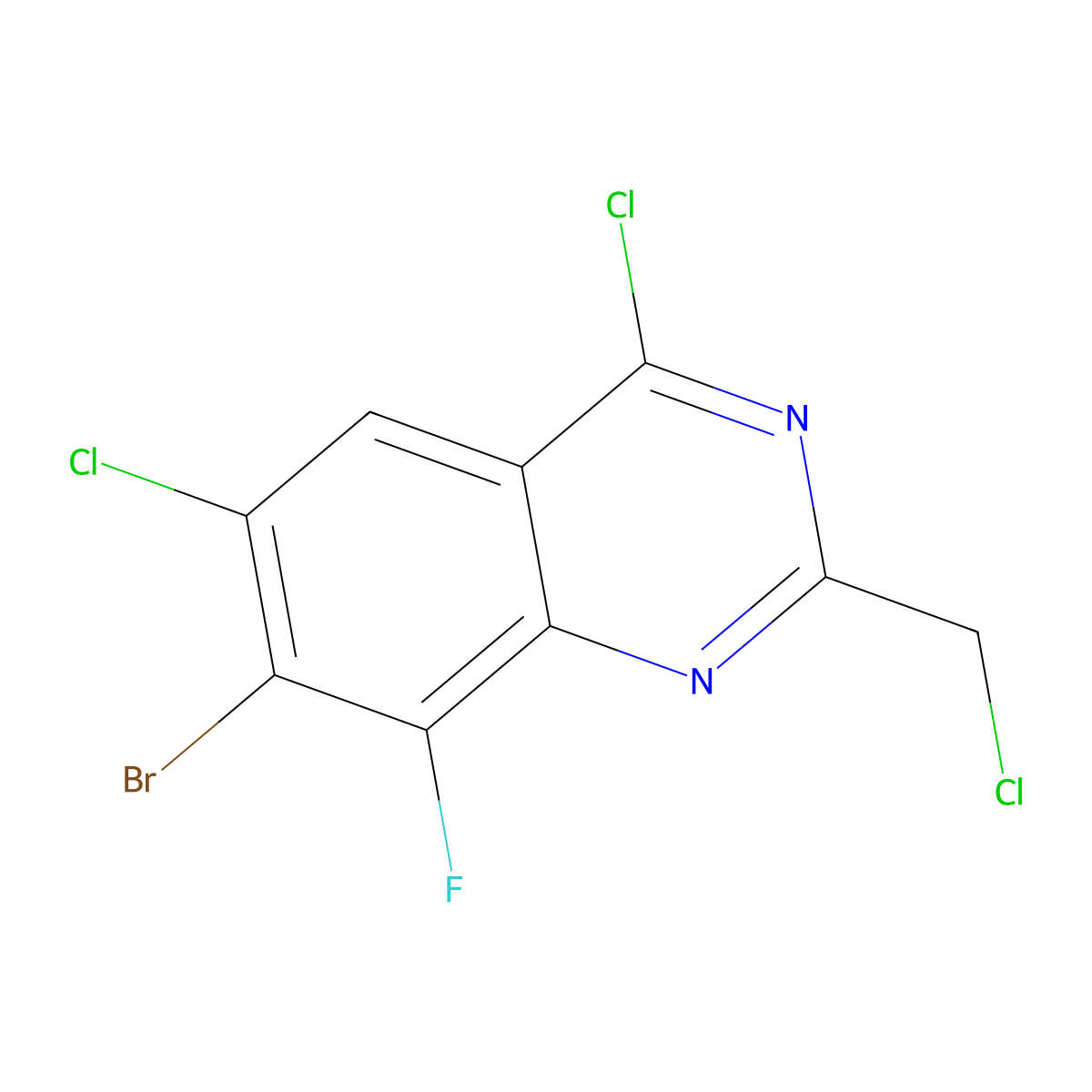 7-Bromo-4,6-dichloro-2-(chloromethyl)-8-fluoroquinazoline molecular structure, CAS 1698028-17-9