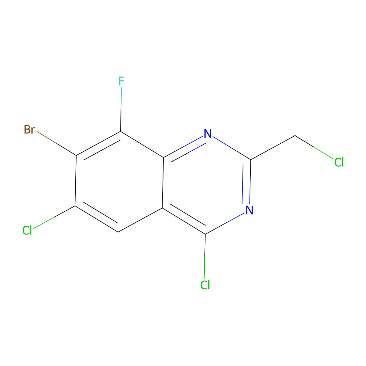 7-Bromo-4,6-dichloro-2-(chloromethyl)-8-fluoroquinazoline molecular structure, CAS 1698028-17-9