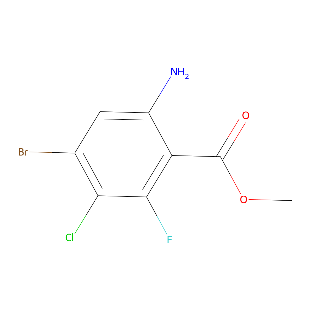 Methyl 6-amino-4-bromo-3-chloro-2-fluorobenzoate molecular structure, CAS 1698028-24-8