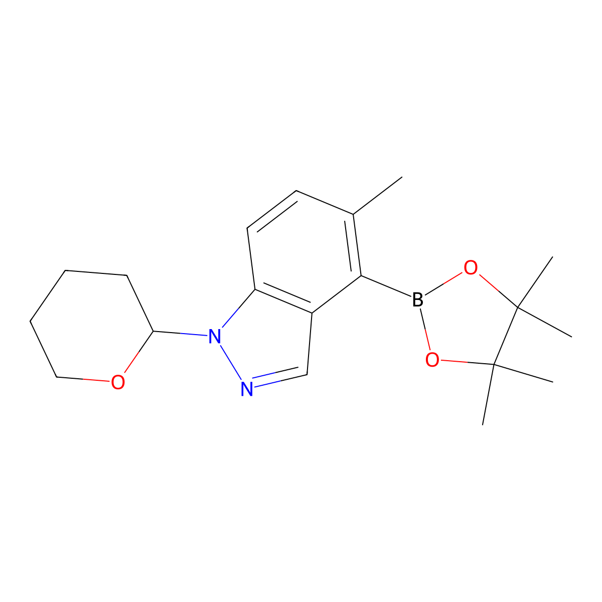 5-Methyl-1-(oxan-2-yl)-4-(4,4,5,5-tetramethyl-1,3,2-dioxaborolan-2-yl)-1H-indazole molecular structure, CAS 1698028-42-0