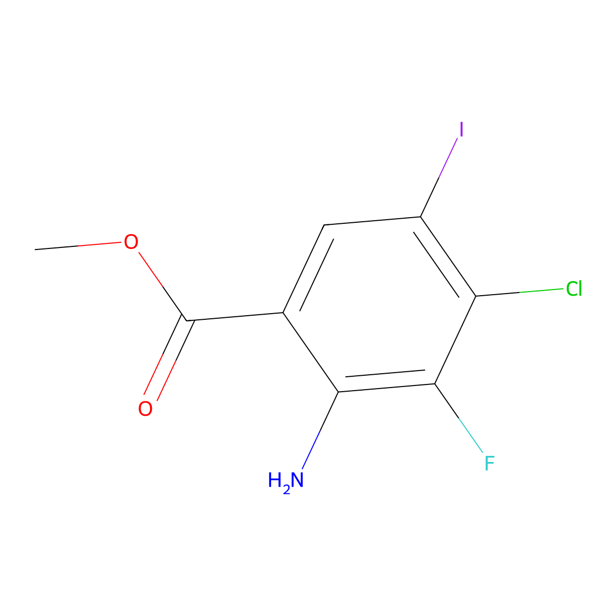 Methyl 2-amino-4-chloro-3-fluoro-5-iodobenzoate molecular structure, CAS 1698028-47-5