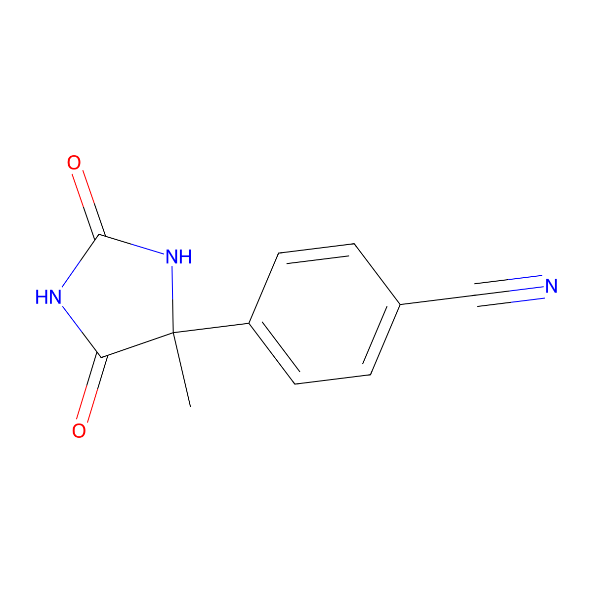 4-(4-Methyl-2,5-dioxoimidazolidin-4-yl)benzonitrile molecular structure, CAS 169808-00-8