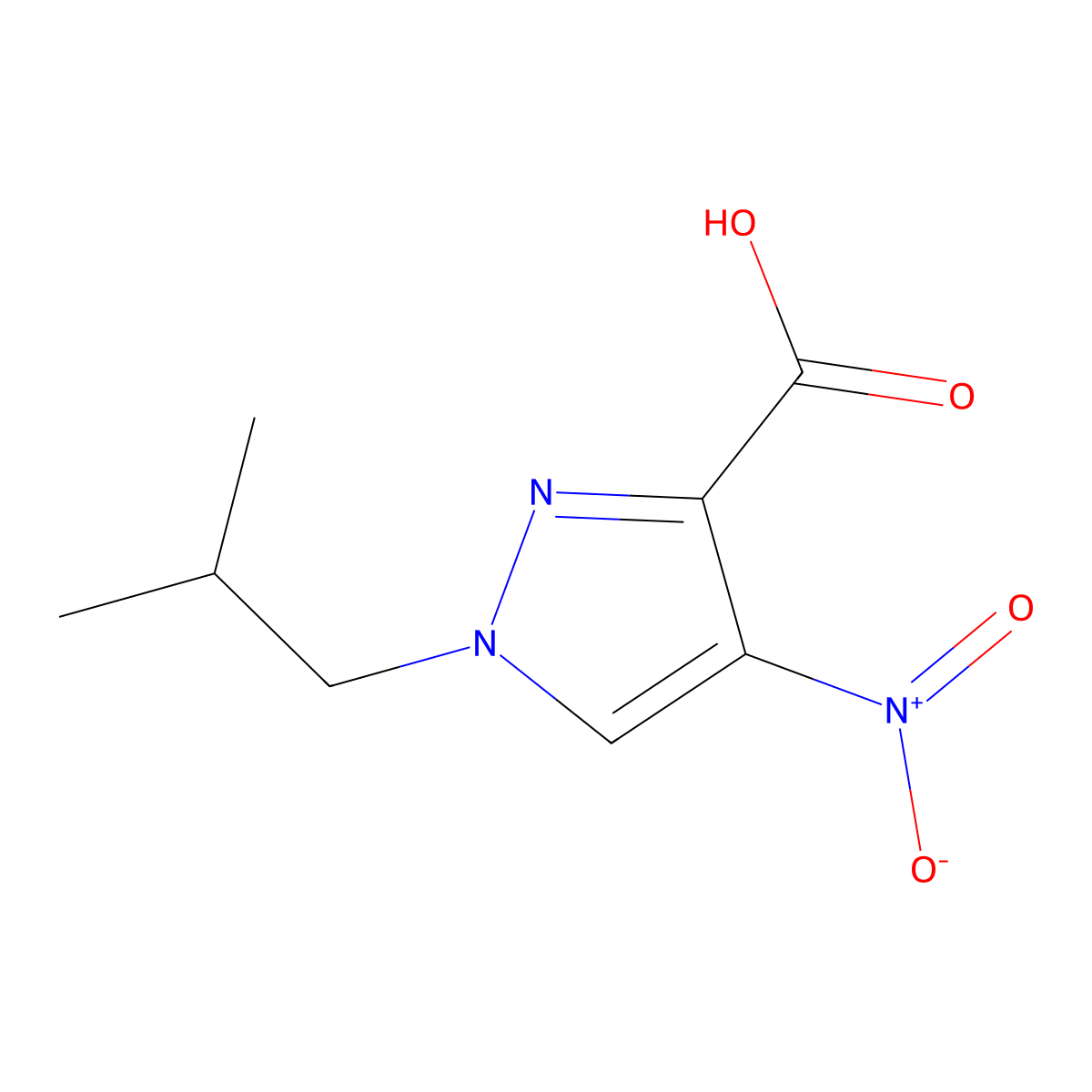 1-isobutyl-4-nitro-1H-pyrazole-3-carboxylic acid molecular structure, CAS 1698114-20-3
