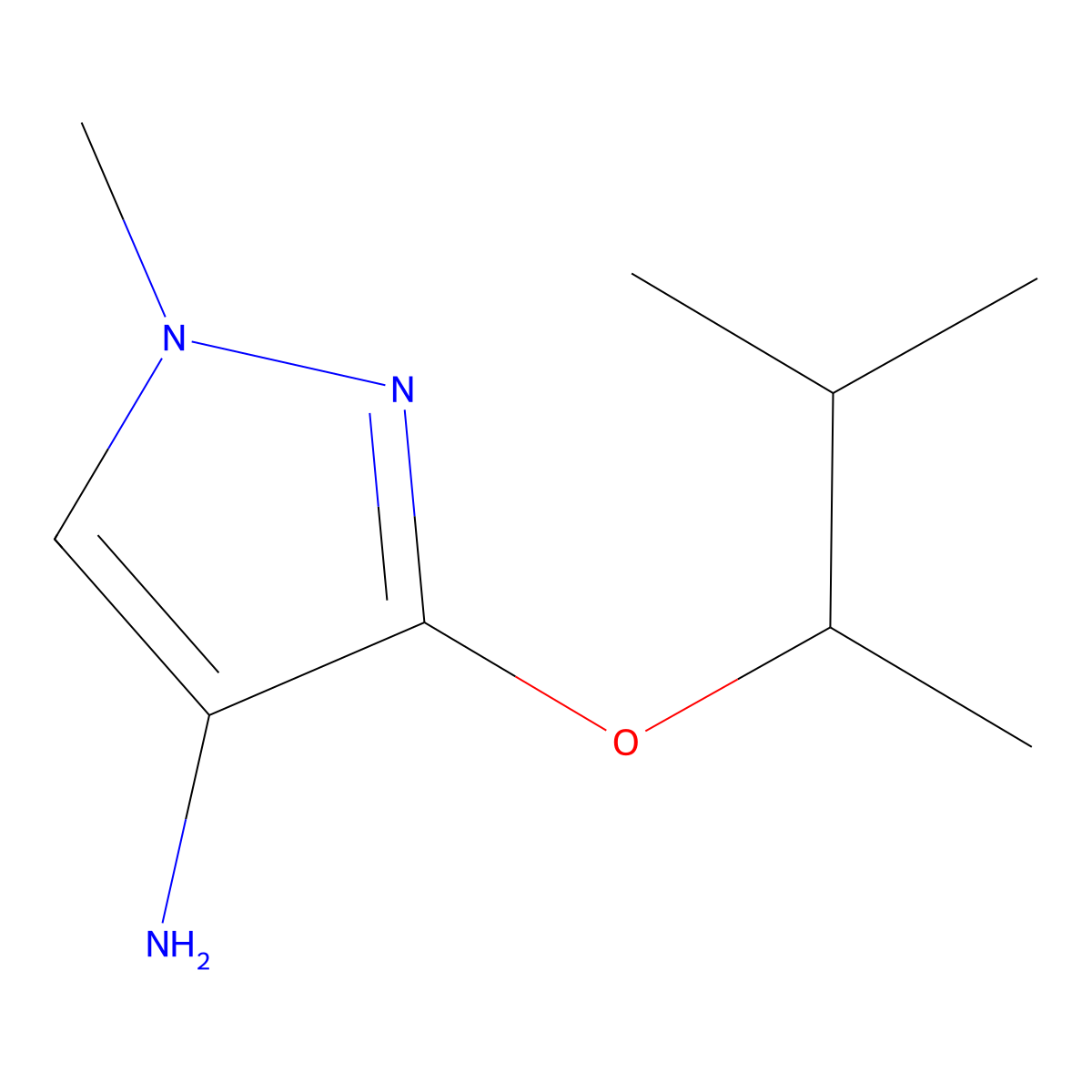 1-methyl-3-[(3-methylbutan-2-yl)oxy]-1H-pyrazol-4-amine molecular structure, CAS 1698120-14-7