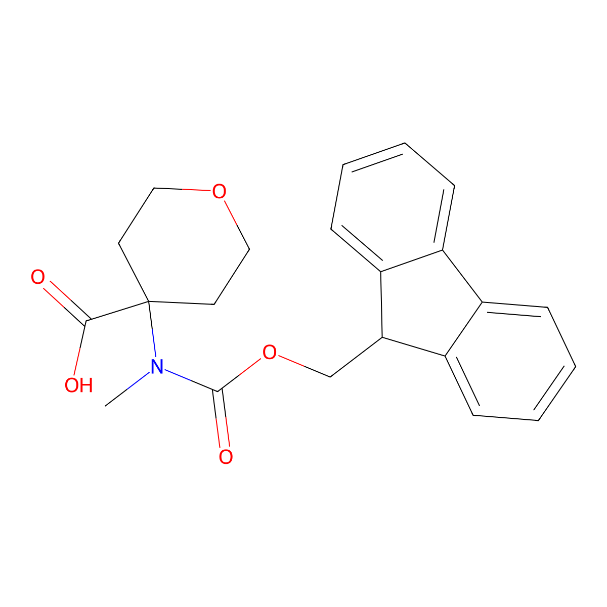 4-({[(9H-fluoren-9-yl)methoxy]carbonyl}(methyl)amino)oxane-4-carboxylic acid molecular structure, CAS 1698161-95-3