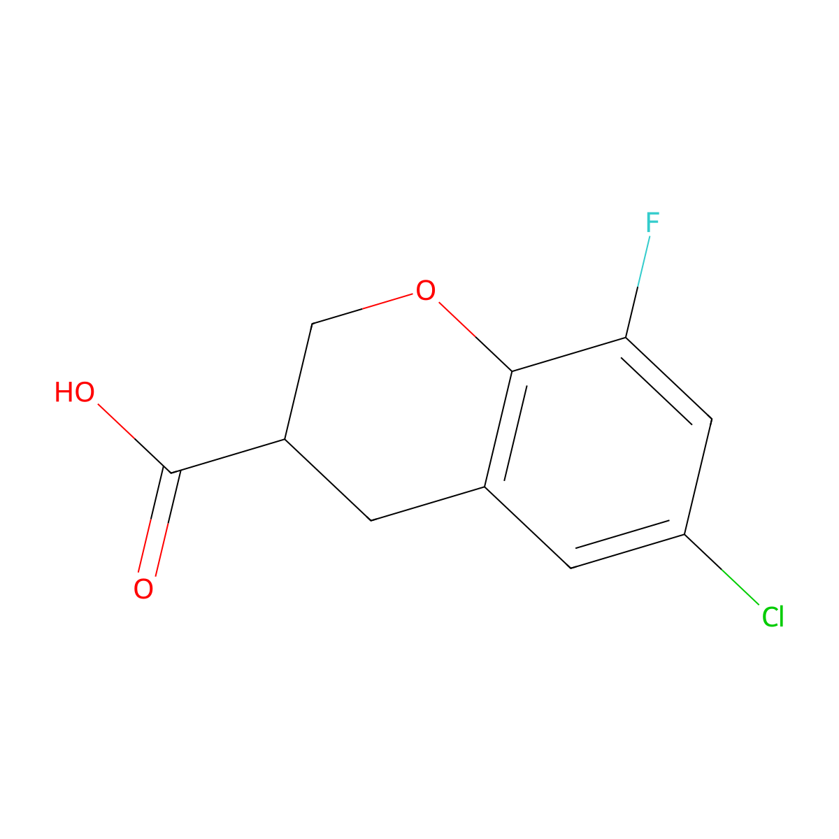 6-Chloro-8-fluoro-3,4-dihydro-2H-1-benzopyran-3-carboxylic acid molecular structure, CAS 1698228-96-4