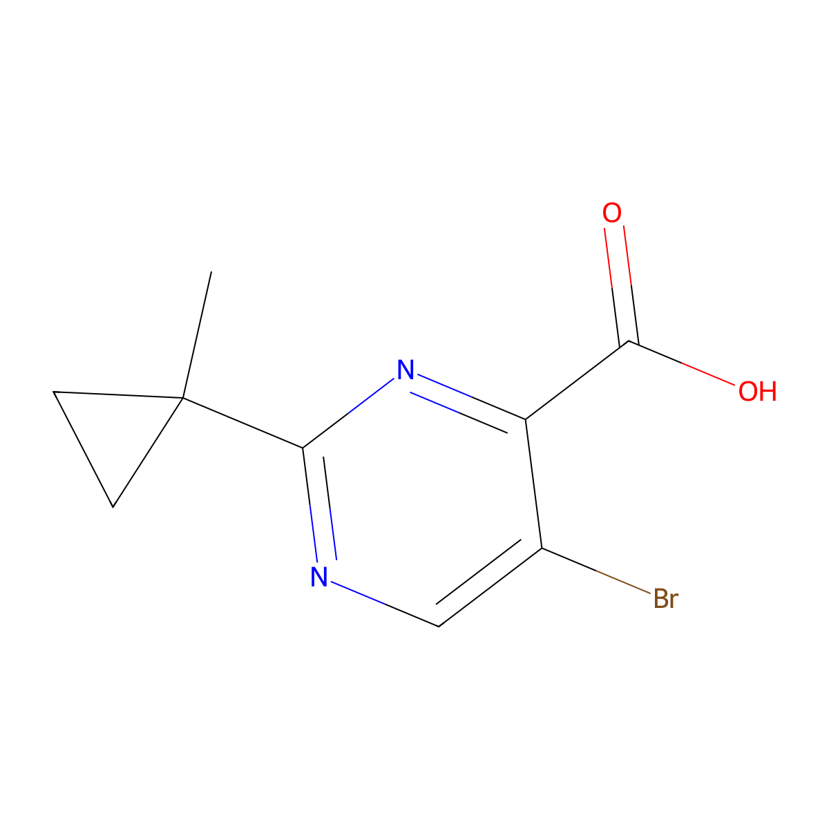 5-Bromo-2-(1-methylcyclopropyl)pyrimidine-4-carboxylic acid molecular structure, CAS 1698237-50-1