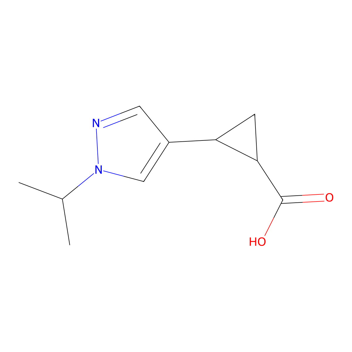 2-(1-Isopropyl-1H-pyrazol-4-yl)cyclopropanecarboxylic acid molecular structure, CAS 1698265-40-5